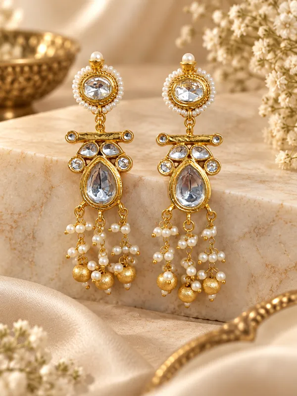 Gold_Tone_Pearl_Embellished_Dangle_Earrings_for_Women