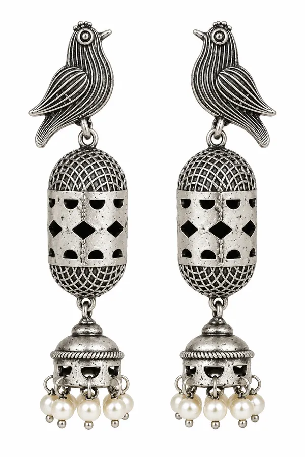 Silver_Oxidised_Bird_Motif_Pearl_Jhumka_Earrings_for_Women