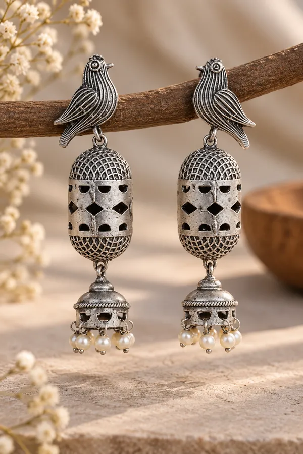 Silver_Oxidised_Bird_Motif_Pearl_Jhumka_Earrings_for_Women