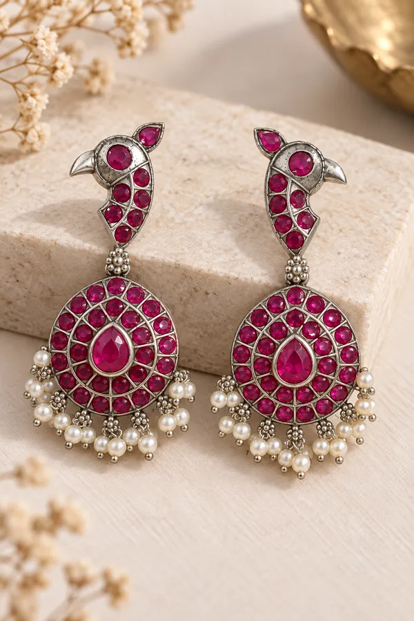 Red_Stone_Oxidised_Bird_Earrings_for_Women