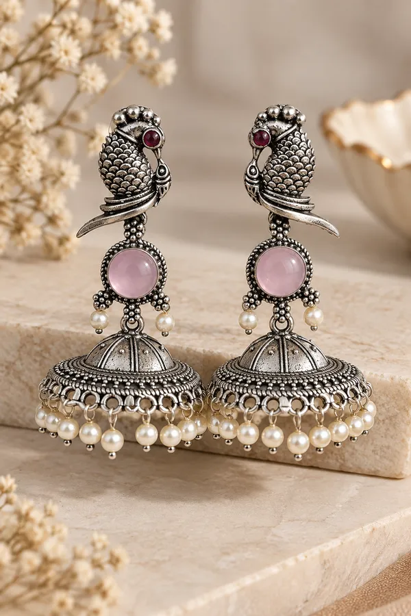 Silver_Oxidised_Peacock_Jhumka_Earrings_For_Women