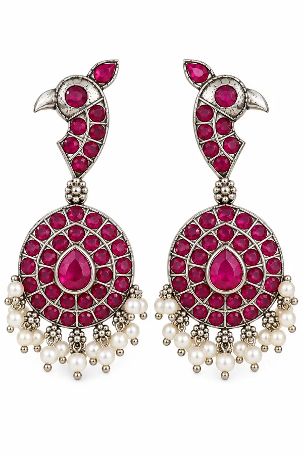 Red_Stone_Oxidised_Bird_Earrings_for_Women