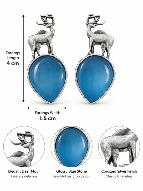 Blue_Oxidized_Silver_Deer_Motif_Drop_Earrings_for_Women