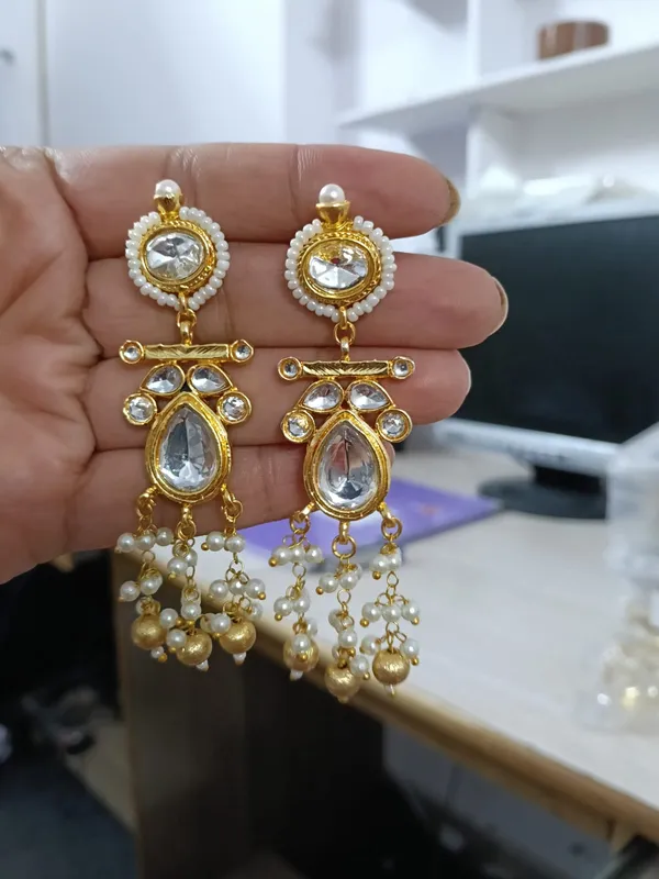 Gold_Tone_Pearl_Embellished_Dangle_Earrings_for_Women