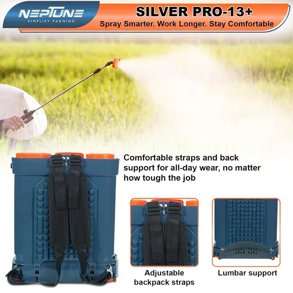 Neptune_Simplify_Farming_Silver_Pro-13+_Knapsack_Battery_Sprayer,_12V_12Amp_Double_Motor_|_Digital_Battery_Indicator_|_18L_Tank_|_3X_Pressure_Sprayer_with_5_Nozzles,_Ideal_for_Long_&_Short_Spraying