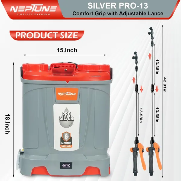 Neptune_Simplify_Farming_Silver_Pro-13_Knapsack_Battery_Sprayer_12V_x_12Amp_|_Telescopic_SS_Lance_|_18L_Tank_with_Digital_Battery_Indicator_|_Get_4_Nozzles_|_Ideal_for_Agriculture_&_Garden_Spraying