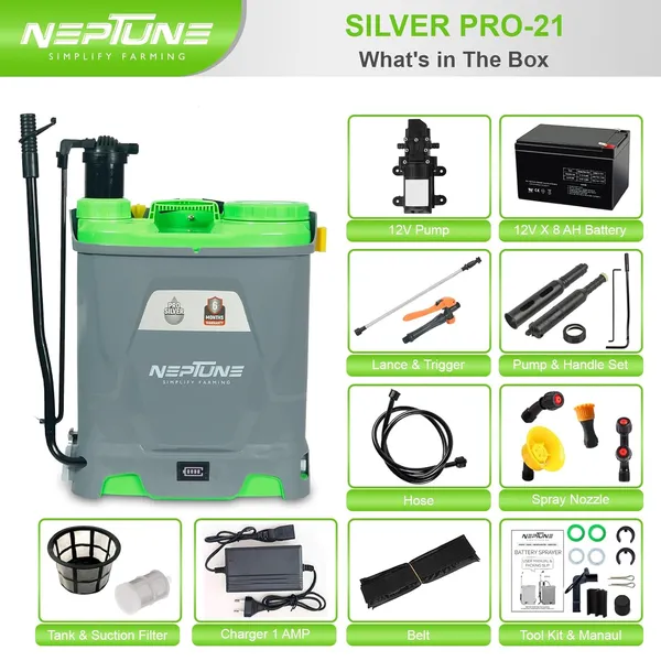 Neptune_Simplify_Farming_Silver_Pro-21_Battery_and_Manual_2_in_1_Knapsack_Sprayer_|_12V_x_8Amp_|_18L_Tank_with_Digital_Battery_Indicator_|_Get_4_Nozzles_|_Suitable_for_Agriculture_&_Garden_Spraying