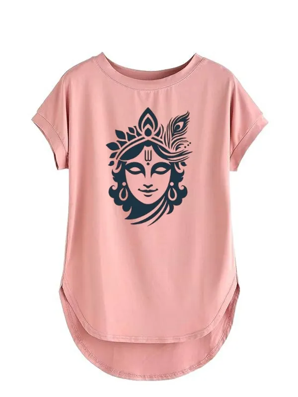 VIAM_Women’s_Pink_Krishna_Printed_High_Low_T-Shirt_|_Casual_Round_Neck_Half_Sleeve_Tee_for_Women_&_Girls