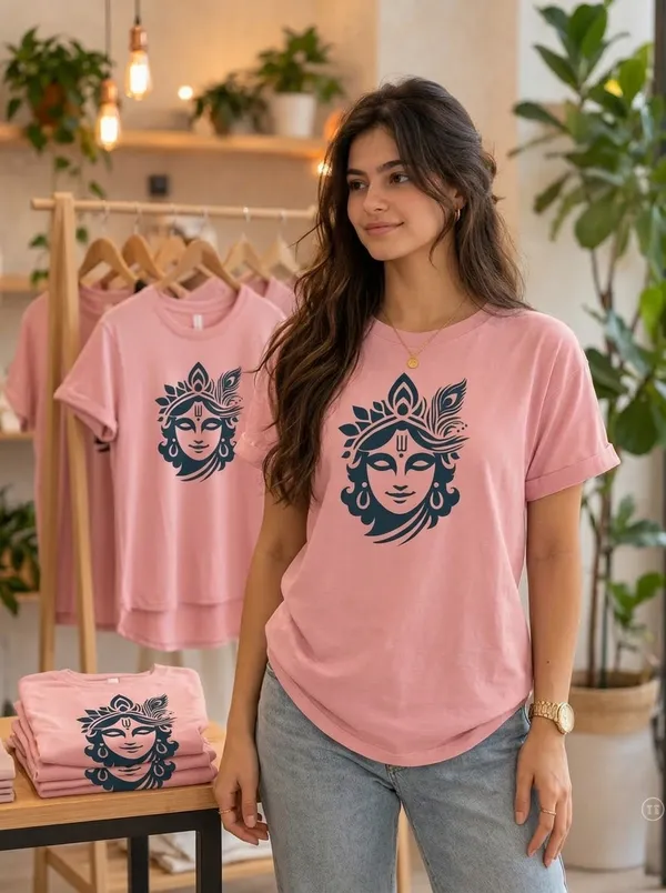 VIAM_Women’s_Pink_Krishna_Printed_High_Low_T-Shirt_|_Casual_Round_Neck_Half_Sleeve_Tee_for_Women_&_Girls