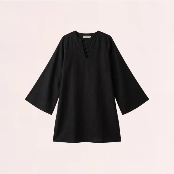 VIAM_Women's_Black_Cotton_Blend_V_Neck_Tunic_Top