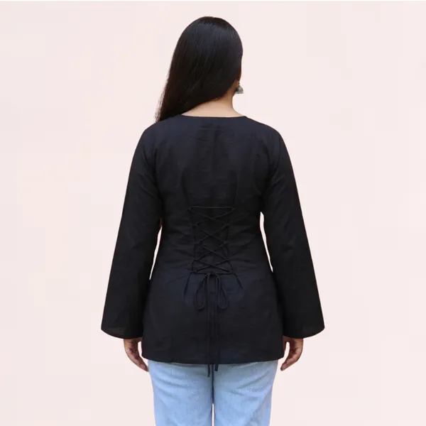 VIAM_Women's_Black_Cotton_Blend_V_Neck_Tunic_Top