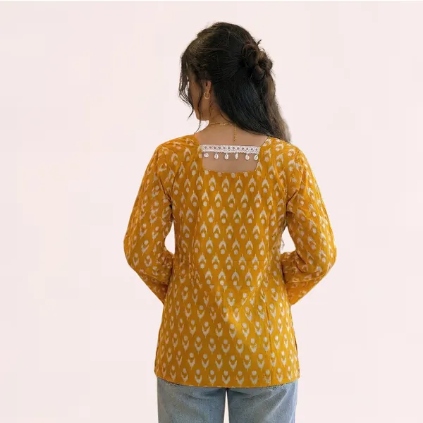 VIAM_Women’s_Mustard_Yellow_Printed_Short_Kurti_with_Lace_Detailing