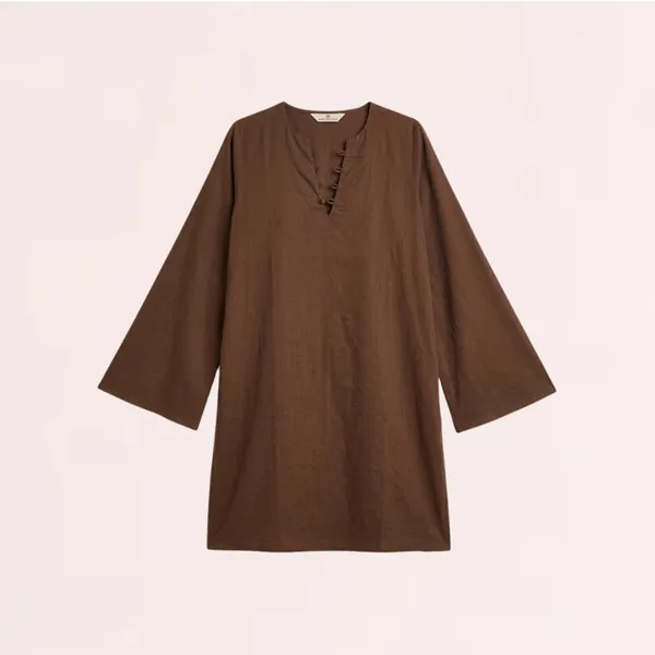 VIAM_Women's_Brown_Cotton_Blend_V_Neck_Tunic_Top