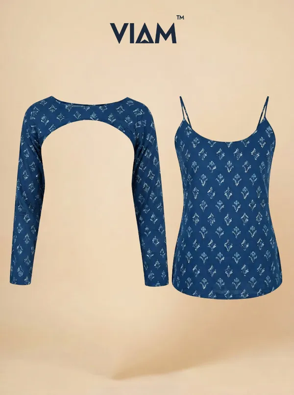 VIAM_Women_Blue_Printed_Short_Kurti_with_Detachable_Shrug_Sleeves