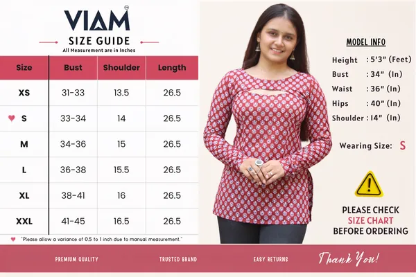 VIAM_Women_Marron_Printed_Short_Kurti_with_Detachable_Shrug_Sleeves