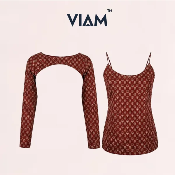 VIAM_Women_Marron_Printed_Short_Kurti_with_Detachable_Shrug_Sleeves