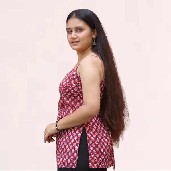 VIAM_Women_Marron_Printed_Short_Kurti_with_Detachable_Shrug_Sleeves