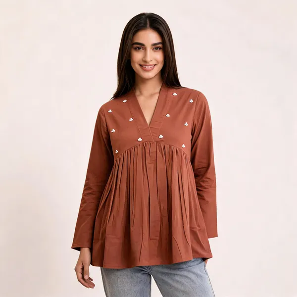 Women's_Cotton_Blend_V_Neck_Tunic_Top