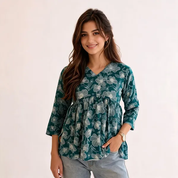 Women's_Floral_Printed_V_Neck_Peplum_Tunic_Top