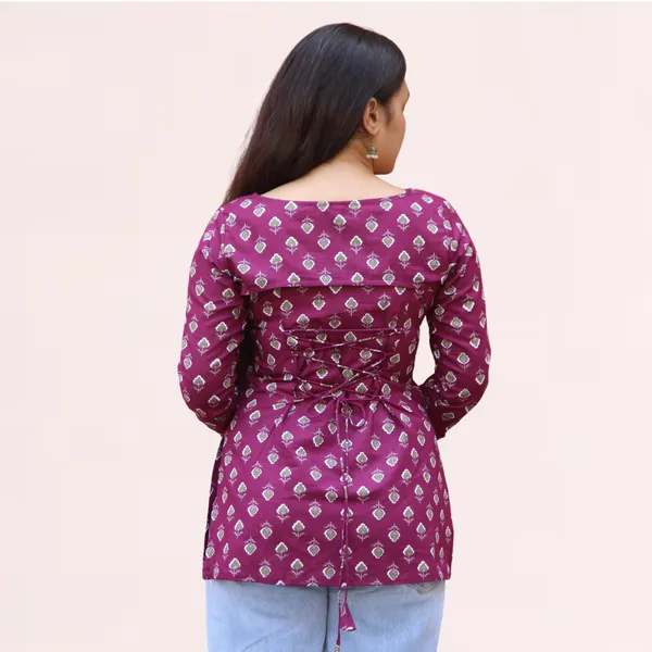 VIAM_Women_Wine_Printed_Short_Kurti_with_Detachable_Shrug_Sleeves