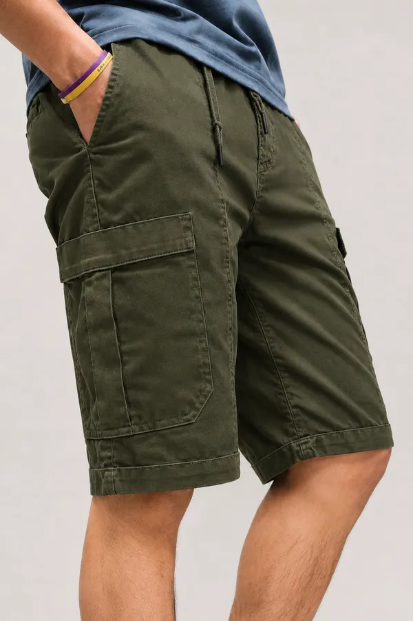 Olive_Green_Premium_Cotton_Relaxed_Fit_Cargo_Shorts_For_Men