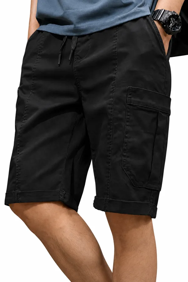 Black_Premium_Cotton_Relaxed_Fit_Cargo_Shorts_For_Men