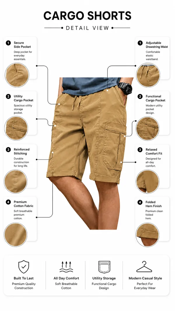 Khaki_Premium_Cotton_Relaxed_Fit_Cargo_Shorts_For_Men