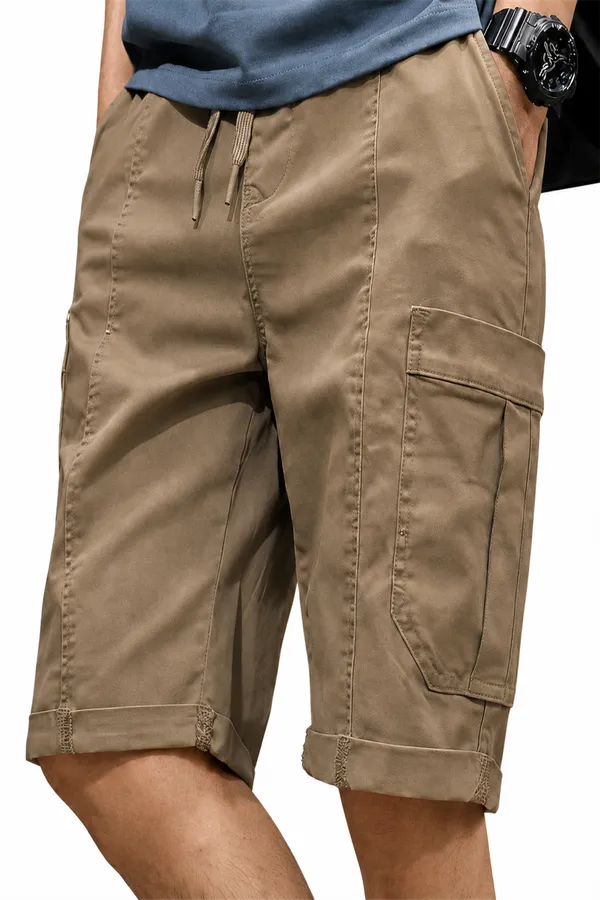 Khaki_Premium_Cotton_Relaxed_Fit_Cargo_Shorts_For_Men