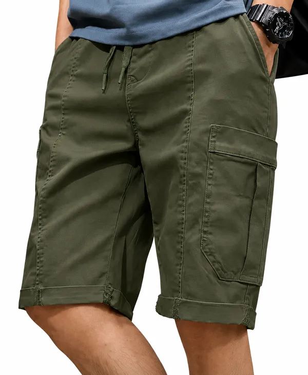 Olive_Green_Premium_Cotton_Relaxed_Fit_Cargo_Shorts_For_Men