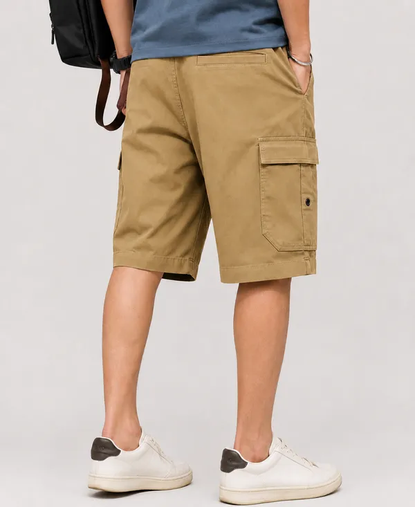 Khaki_Premium_Cotton_Relaxed_Fit_Cargo_Shorts_For_Men