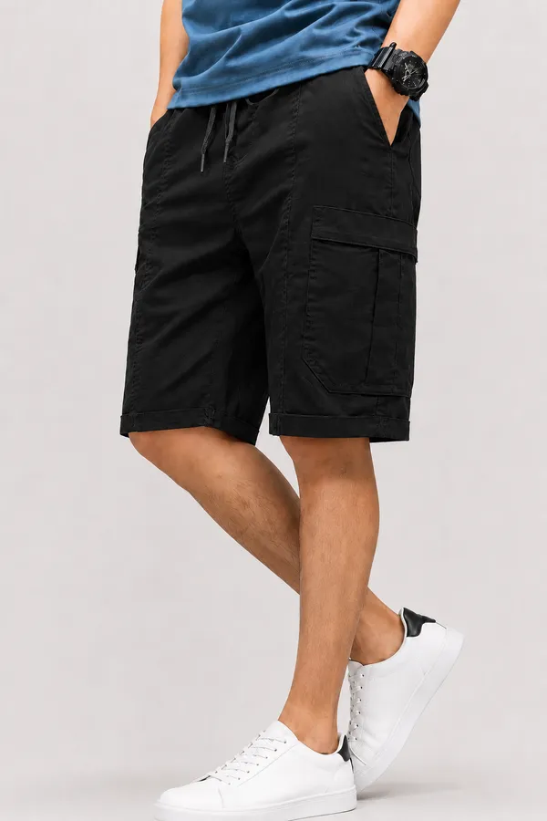 Black_Premium_Cotton_Relaxed_Fit_Cargo_Shorts_For_Men