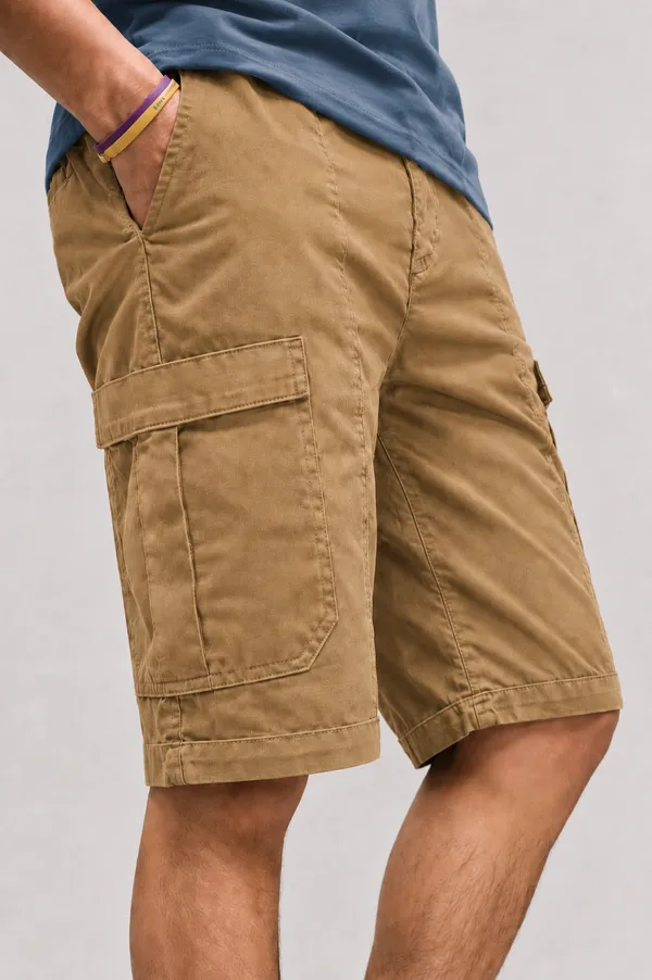 Khaki_Premium_Cotton_Relaxed_Fit_Cargo_Shorts_For_Men