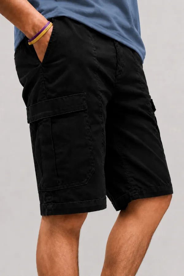 Black_Premium_Cotton_Relaxed_Fit_Cargo_Shorts_For_Men