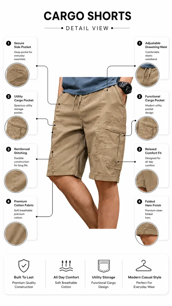 Khaki_Premium_Cotton_Relaxed_Fit_Cargo_Shorts_For_Men