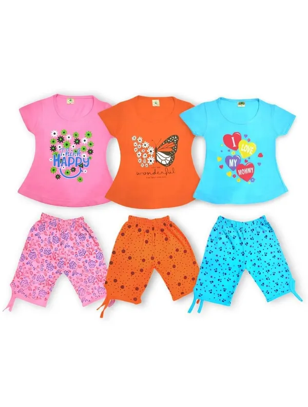 NEW_TRINATH_HOSIERY_Baby_Girls_Casual_T-shirt_Three_Fourth_Pant_(Multicolour)