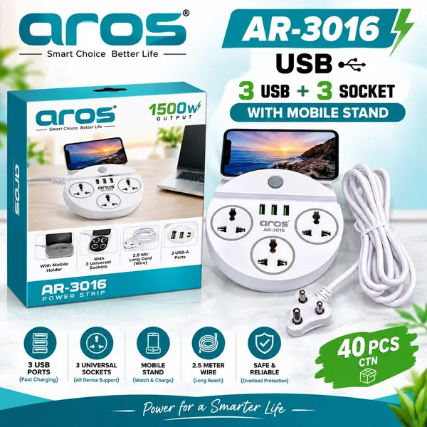 Aros_AR-3016_3_Socket_USB_Power_Strip_With_Mobile_Stand