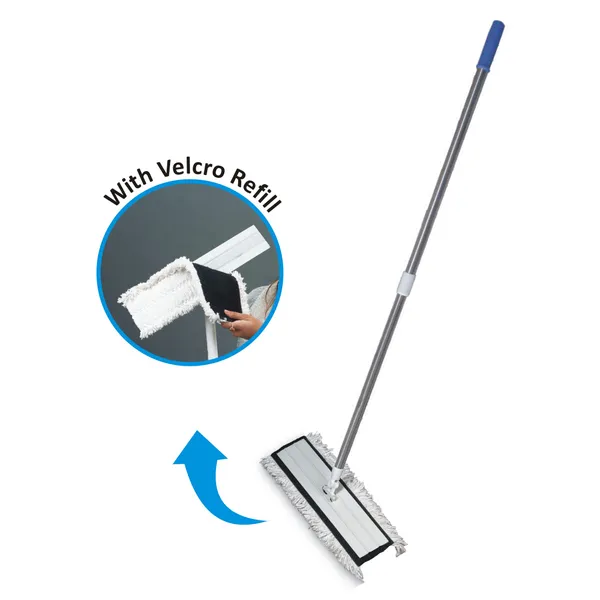 Bhuhari-_White_Cotton_Flat_Mop_with_Velcro_Syastem_and_Extendable_Handle