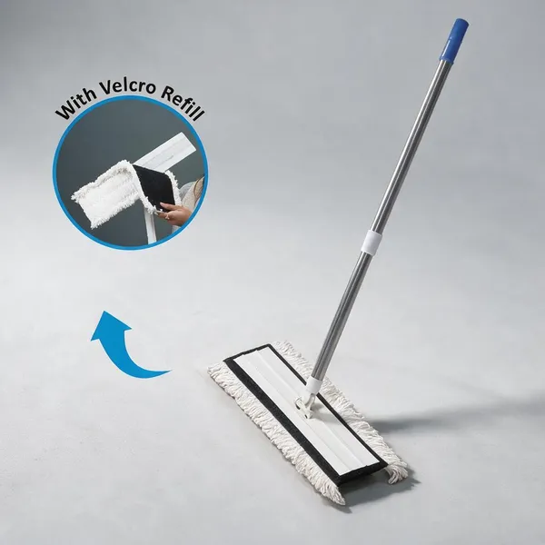 Cotton_Stainless_Steel_Bhuhari-_White_Cotton_Flat_Mop_With_Velcro_Syastem_And_Extendable_Handle