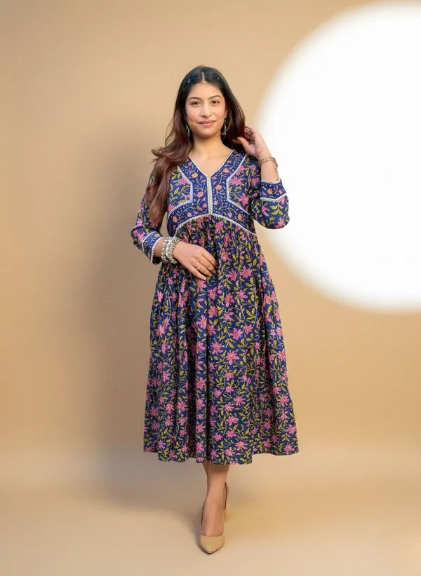 Navy_Floral_Printed_Fit_And_Flare_Dress_For_Women