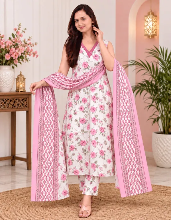 Pink_Floral_Printed_Kurta_Set_For_Women