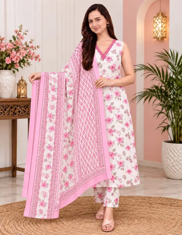 Pink_Floral_Printed_Kurta_Set_For_Women
