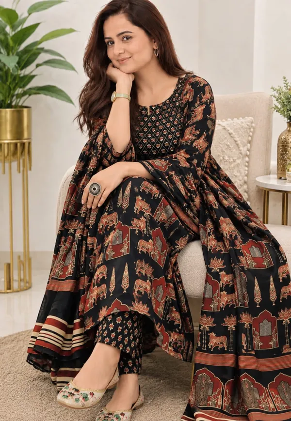 Black_Printed_Anarkali_Kurta_Set_for_Women