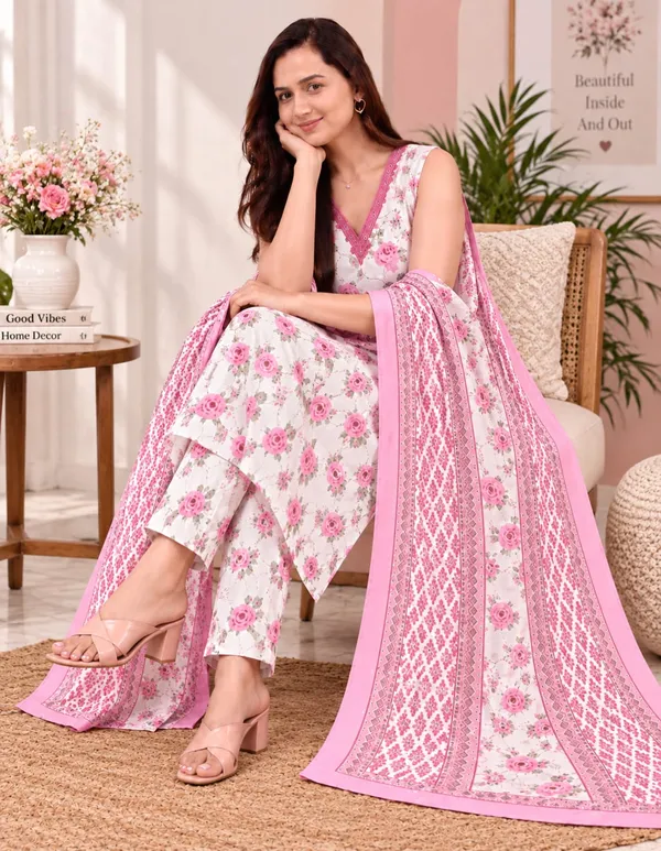 Pink_Floral_Printed_Kurta_Set_For_Women
