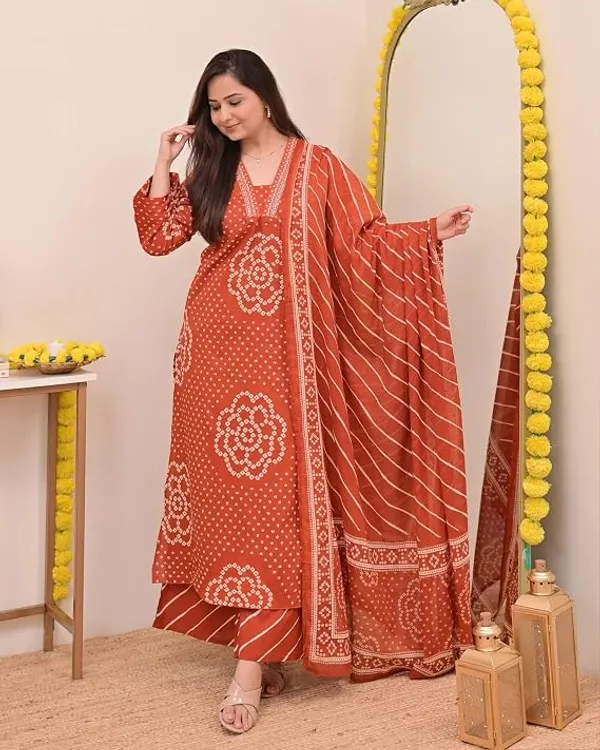 Rust_Printed_Straight_Kurta_Set_for_Women