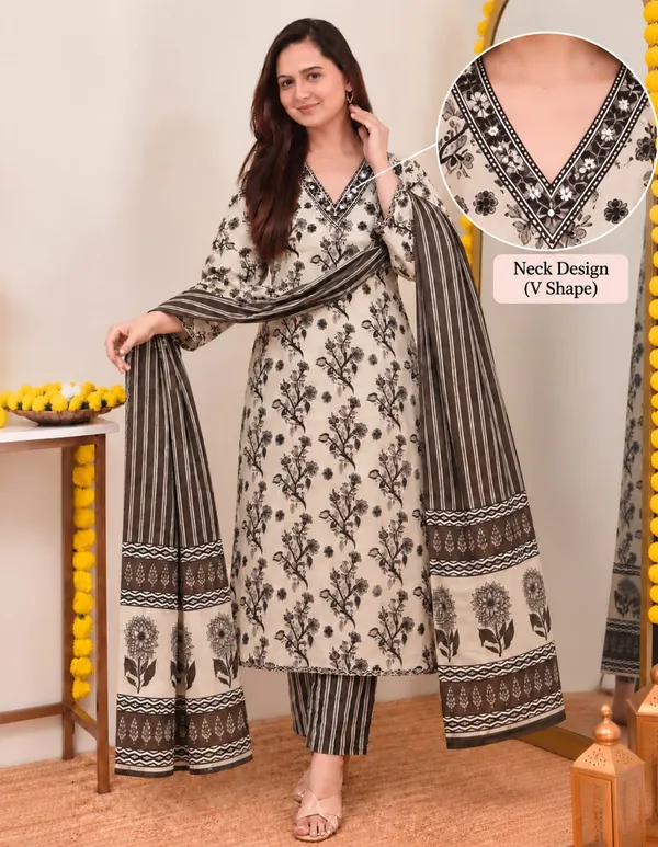 Beige_Floral_Printed_Ethnic_Suit_Set_For_Women