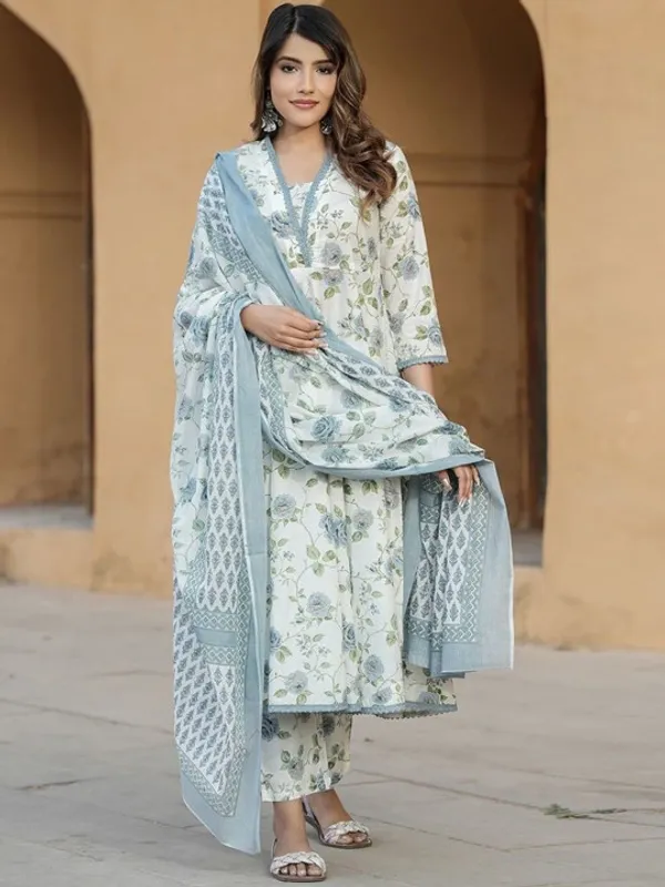 Blue_Floral_Printed_Kurta_Set_For_Women