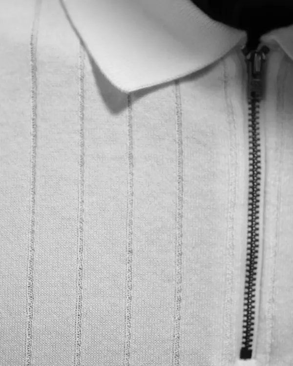 White_Cotton_Ribbed_Flat_Knit_Polo_T-Shirt_For_Men