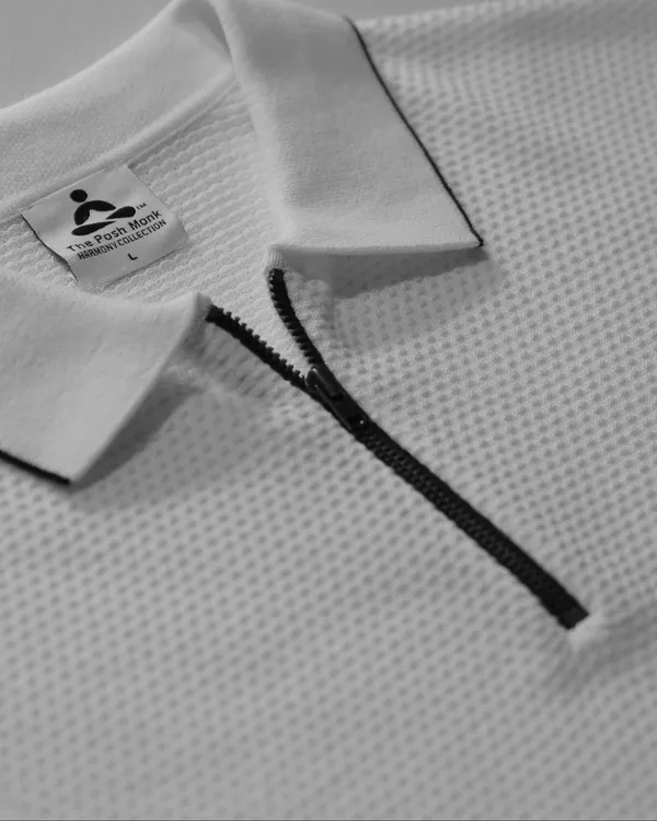 White_Cotton_Textured_Flat_Knit_Polo_T-Shirt_For_Men