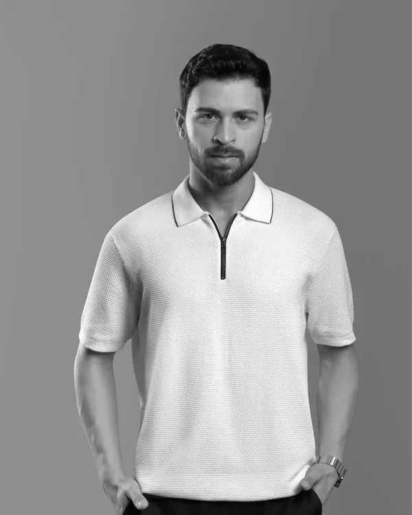White_Cotton_Textured_Flat_Knit_Polo_T-Shirt_For_Men