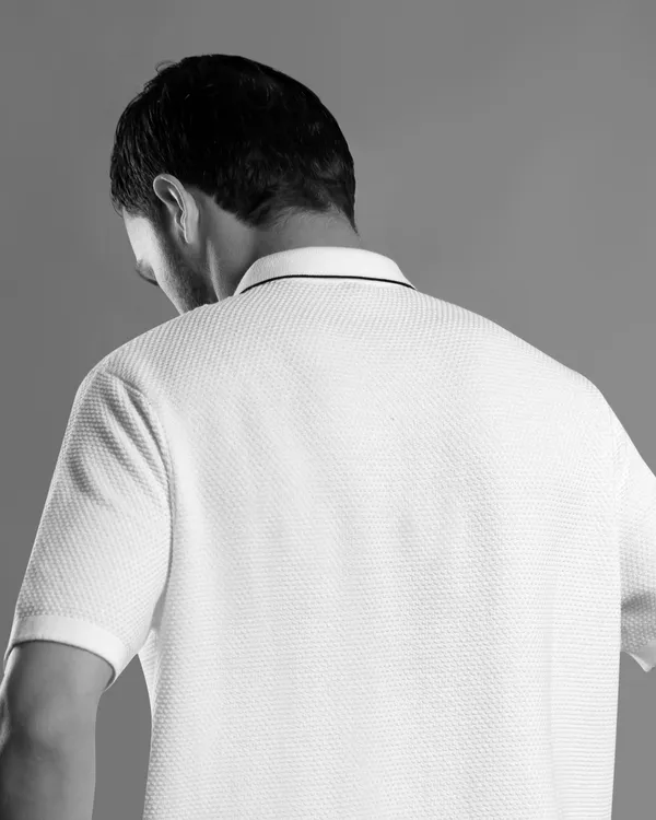 White_Cotton_Textured_Flat_Knit_Polo_T-Shirt_For_Men